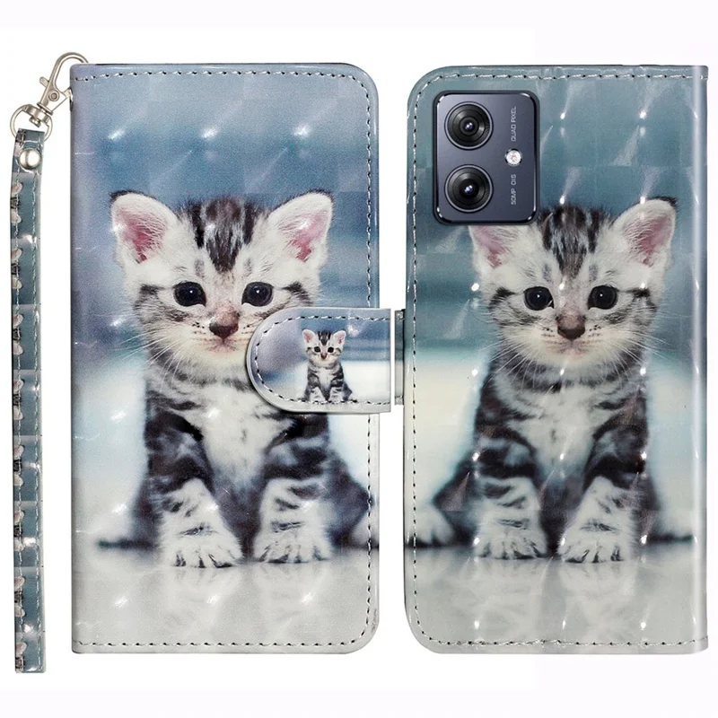 For Motorola Moto G54 5G Mobile Phone Case 3D Pattern PU Leather Flip Cover - Cat