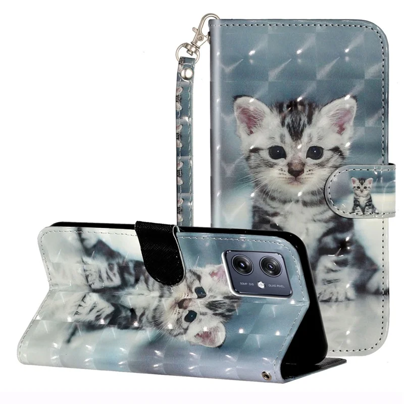 For Motorola Moto G54 5G Mobile Phone Case 3D Pattern PU Leather Flip Cover - Cat