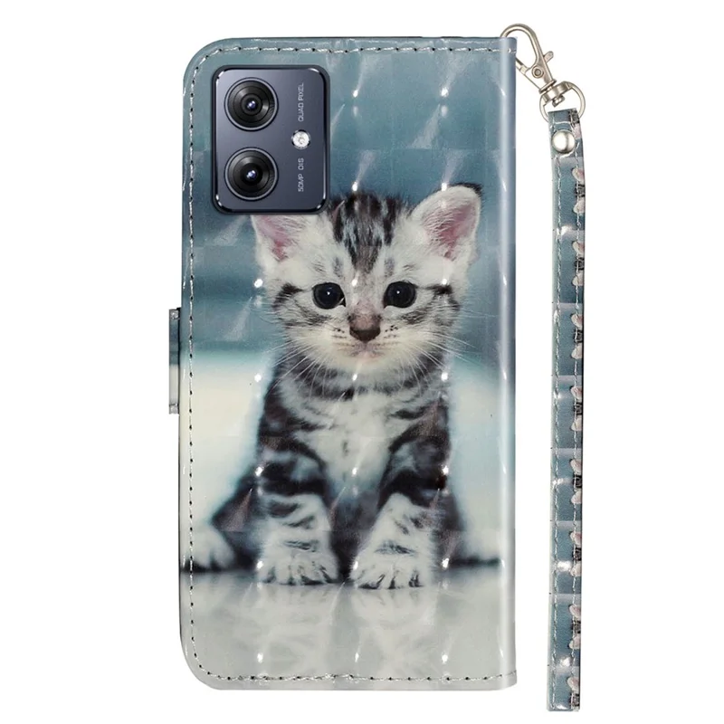 For Motorola Moto G54 5G Mobile Phone Case 3D Pattern PU Leather Flip Cover - Cat