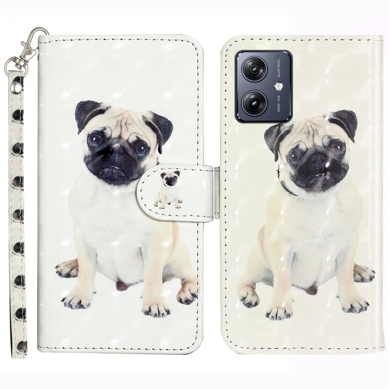 For Motorola Moto G54 5G Mobile Phone Case 3D Pattern PU Leather Flip Cover - Dog