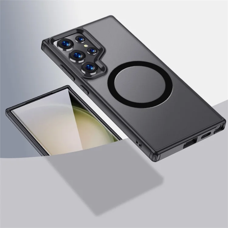 Für Samsung Galaxy S24 Ultra Hülle PC+TPU Magnetische Stoßfeste Handyhülle - Matt Schwarz