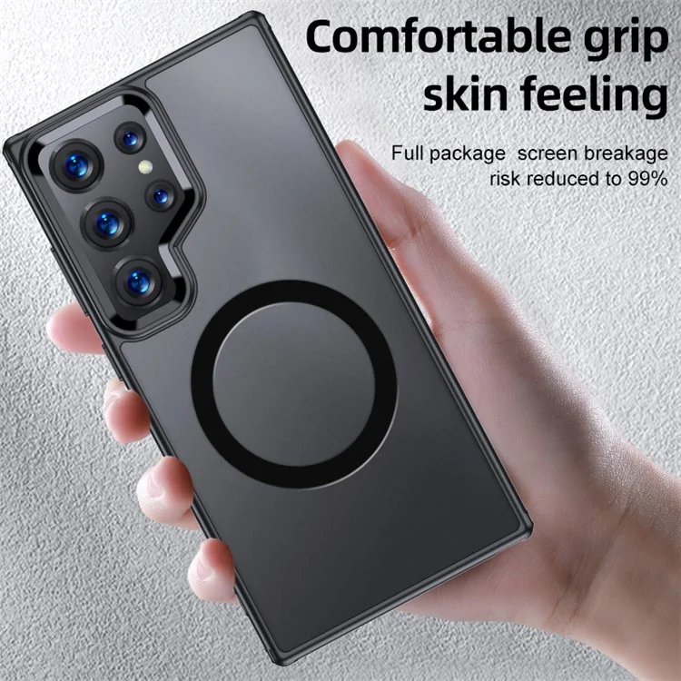 Für Samsung Galaxy S24 Ultra Hülle PC+TPU Magnetische Stoßfeste Handyhülle - Matt Schwarz