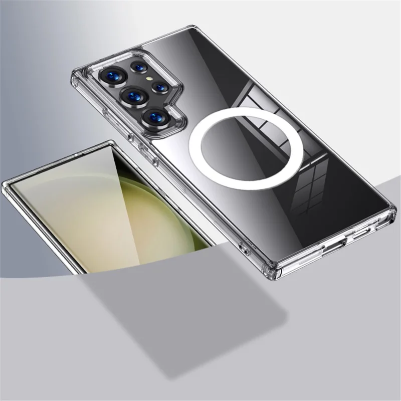 For Samsung Galaxy S24 Ultra Case PC+TPU Magnetic Shockproof Phone Cover - Transparent