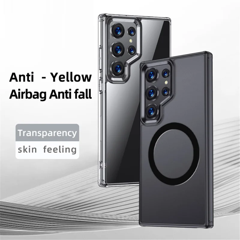 For Samsung Galaxy S24 Ultra Case PC+TPU Magnetic Shockproof Phone Cover - Transparent