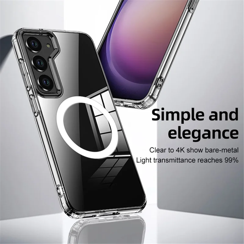 For Samsung Galaxy S24 Cell Phone Case Magnetic PC+TPU Phone Back Shell - Transparent