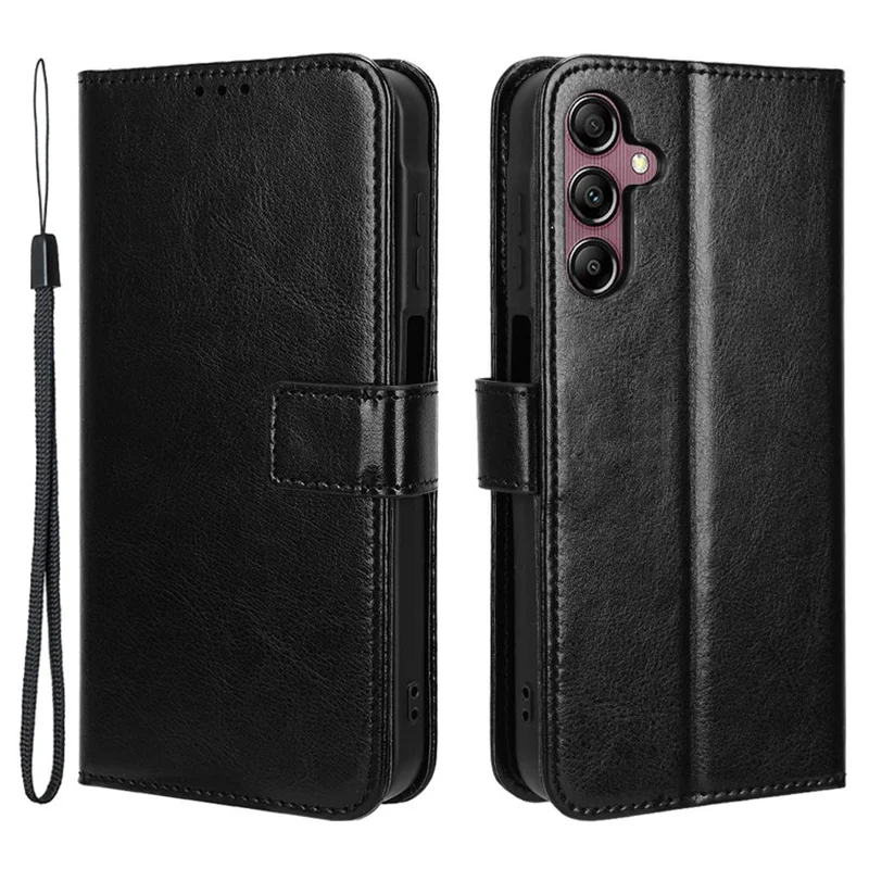 Para Samsung Galaxy A15 5G Capa de Celular Textura de Cavalo Louco Leather Stand Protective Cover - Preto