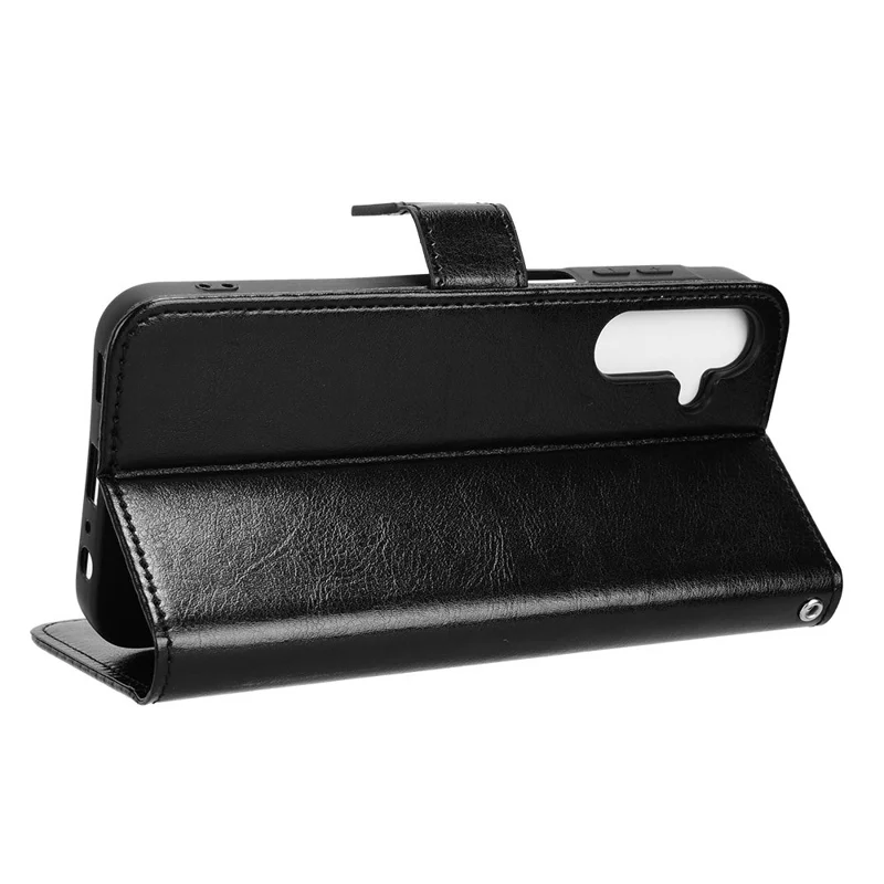 Para Samsung Galaxy A15 5G Capa de Celular Textura de Cavalo Louco Leather Stand Protective Cover - Preto