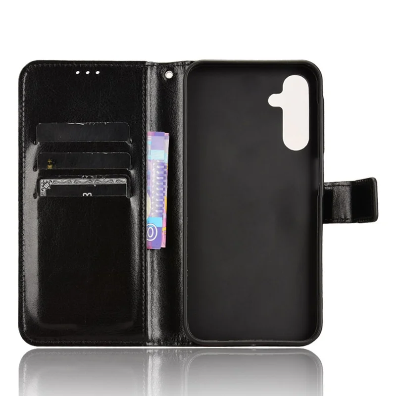 Para Samsung Galaxy A15 5G Capa de Celular Textura de Cavalo Louco Leather Stand Protective Cover - Preto