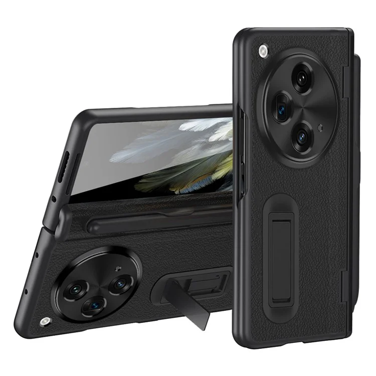 Para OnePlus Open / Oppo Find N3 5G Case Leather+PC Telephip Con Lápiz / Película de Vidrio Templado - Negro