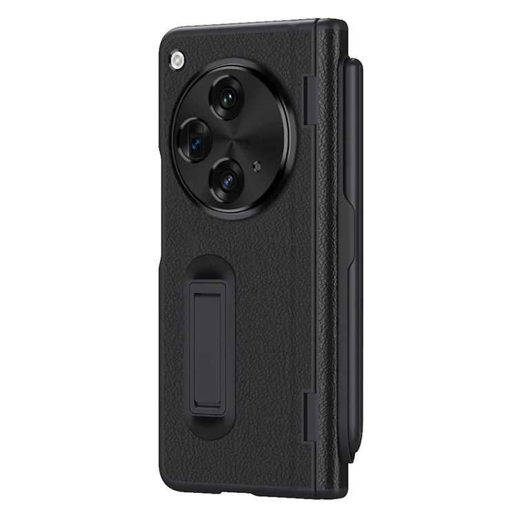 Para OnePlus Open / Oppo Find N3 5G Case Leather+PC Telephip Con Lápiz / Película de Vidrio Templado - Negro