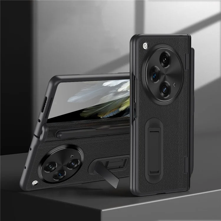 Pour le boîtier OnePlus Open / Oppo Find N3 5G Étui en cuir+PC Housse de téléphone avec stylet / Film en verre trempé - Noir