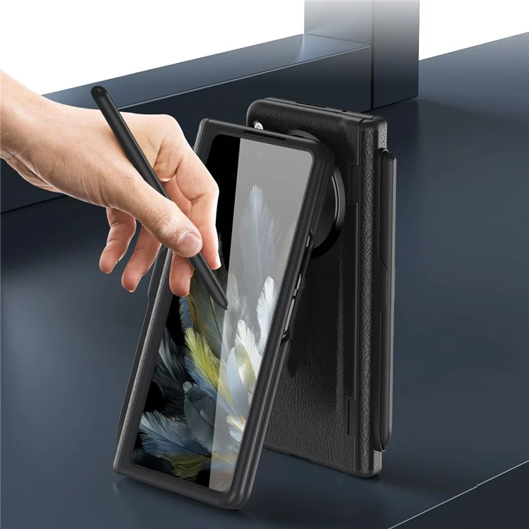 Pour le boîtier OnePlus Open / Oppo Find N3 5G Étui en cuir+PC Housse de téléphone avec stylet / Film en verre trempé - Noir