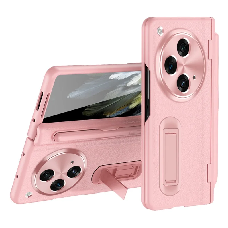For OnePlus Open / Oppo Find N3 5G Case Leather+PC Phone Cover with Stylus / Tempered Glass Film - Pink