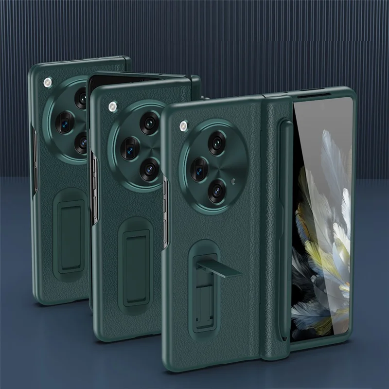 For OnePlus Open / Oppo Find N3 5G Case Leather+PC Phone Cover with Stylus / Tempered Glass Film - Pink