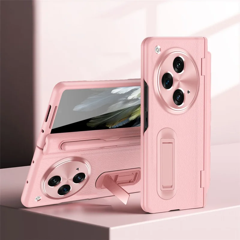 For OnePlus Open / Oppo Find N3 5G Case Leather+PC Phone Cover with Stylus / Tempered Glass Film - Pink
