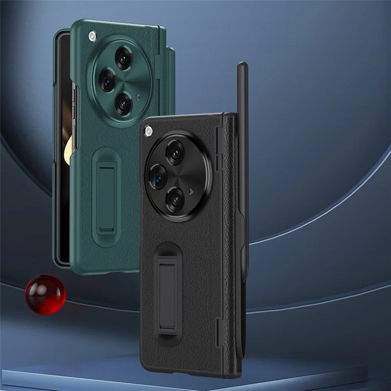 For OnePlus Open / Oppo Find N3 5G Case Leather+PC Phone Cover with Stylus / Tempered Glass Film - Pink