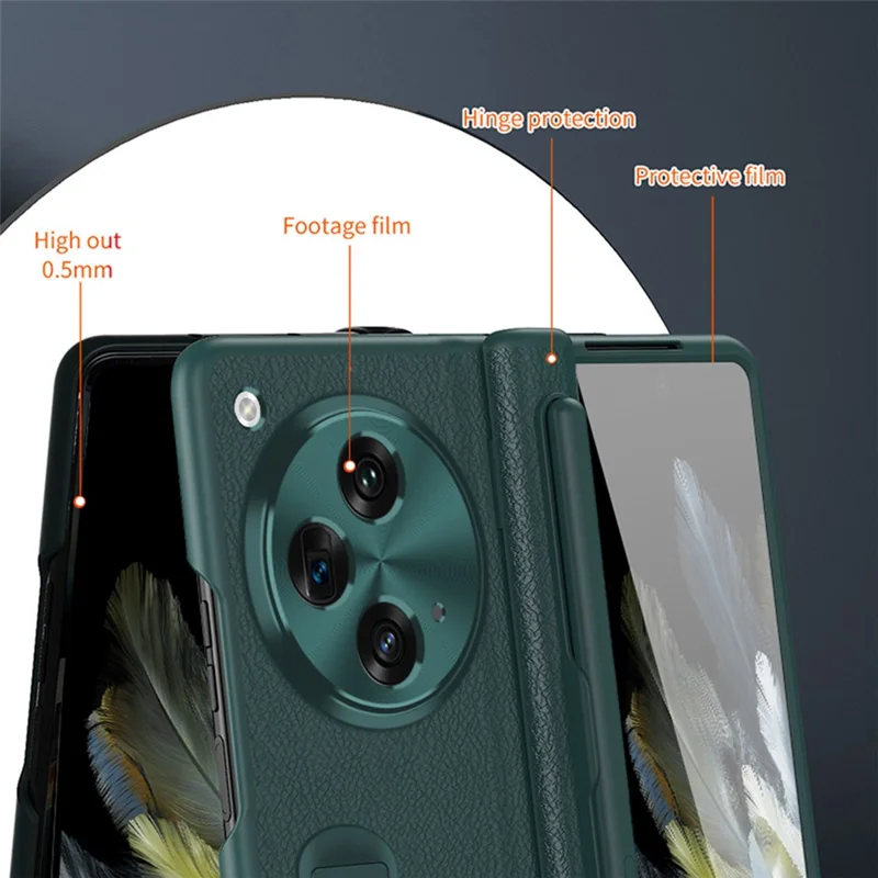 For OnePlus Open / Oppo Find N3 5G Case Leather+PC Phone Cover with Stylus / Tempered Glass Film - Pink