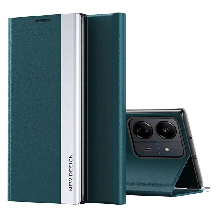 Para Xiaomi Redmi 13C 4G / Poco C65 4G Funda de Soporte Carcasa de Cuero Enchapado - Verde