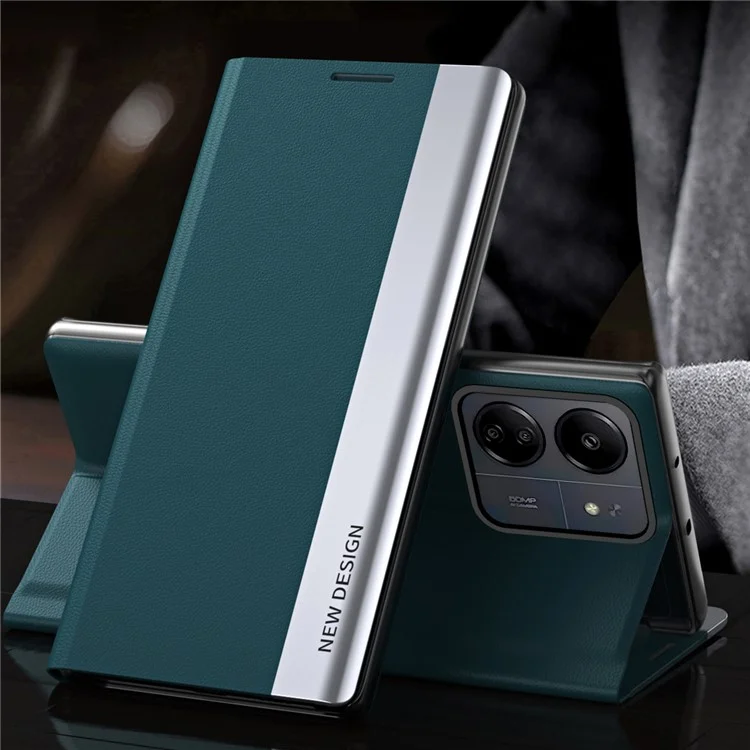 Para Xiaomi Redmi 13C 4G / Poco C65 4G Funda de Soporte Carcasa de Cuero Enchapado - Verde