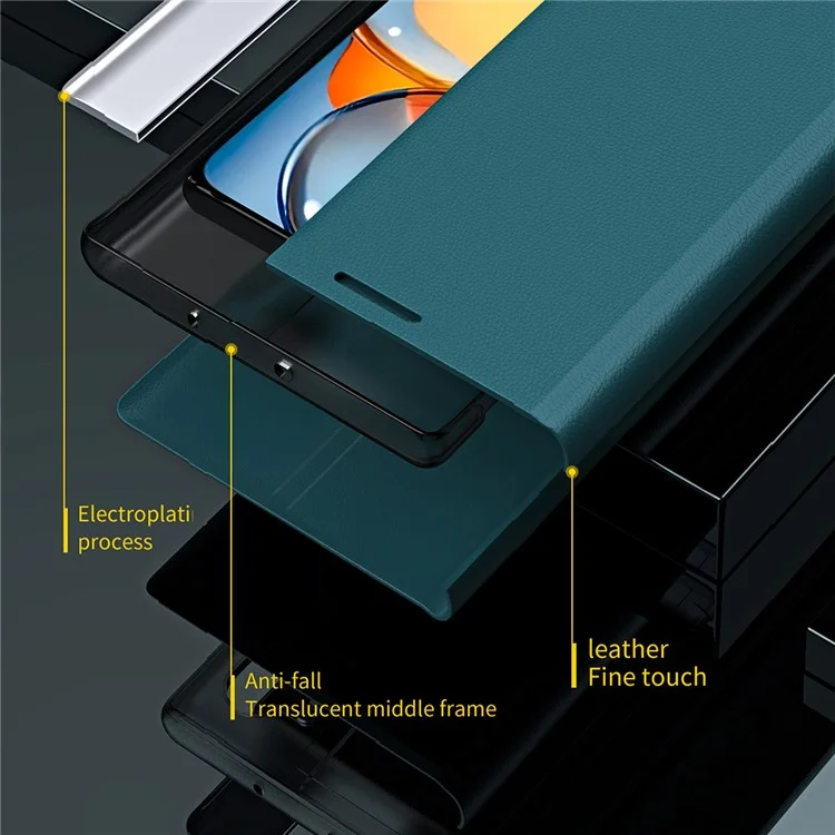 Para Xiaomi Redmi 13C 4G / Poco C65 4G Funda de Soporte Carcasa de Cuero Enchapado - Verde