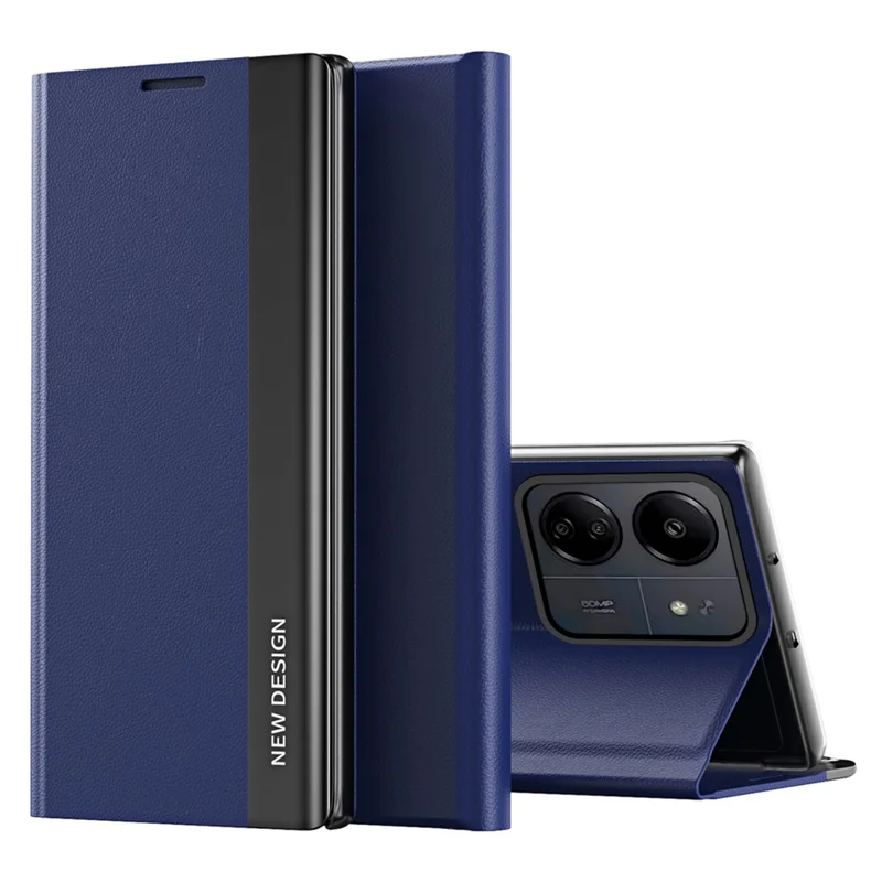 Para Xiaomi Redmi 13C 4G / Poco C65 4G Funda de Soporte Plateada Cubierta de Cuero de Teléfono - Zafiro