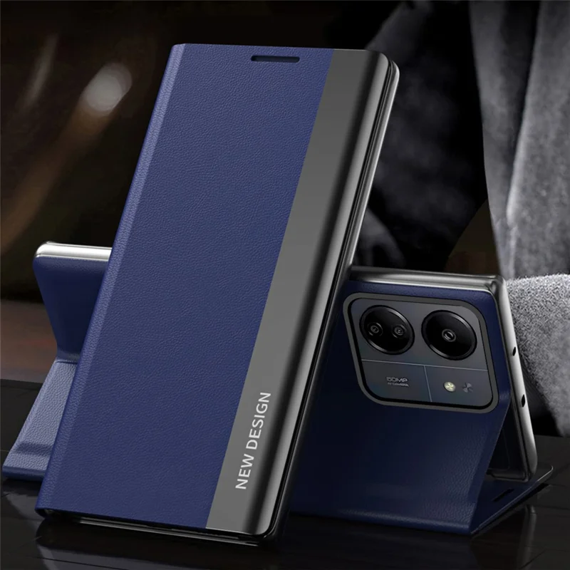 Para Xiaomi Redmi 13C 4G / Poco C65 4G Funda de Soporte Plateada Cubierta de Cuero de Teléfono - Zafiro