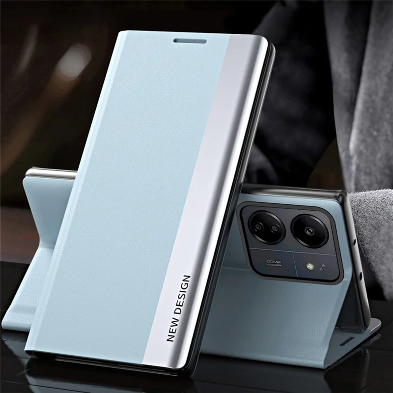 For Xiaomi Redmi 13C 4G / Poco C65 4G Stand Case Electroplating Phone Leather Cover - Baby Blue