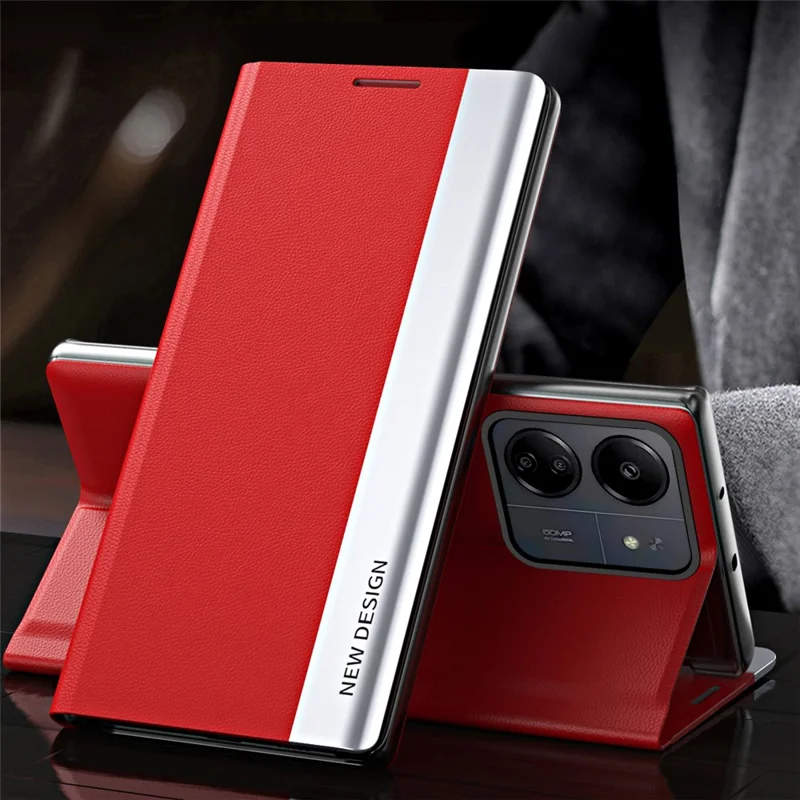 For Xiaomi Redmi 13C 4G / Poco C65 4G Stand Case Electroplating Phone Leather Cover - Red