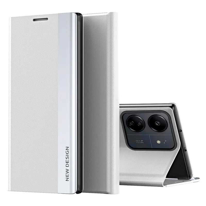 Für Xiaomi Redmi 13C 4G / Poco C65 4G Ständer-Hülle Galvanik-Telefonlederabdeckung - Weiß