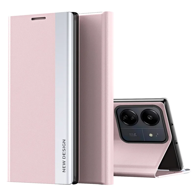 For Xiaomi Redmi 13C 4G / Poco C65 4G Stand Case Electroplating Phone Leather Cover - Pink