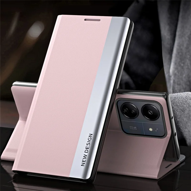 For Xiaomi Redmi 13C 4G / Poco C65 4G Stand Case Electroplating Phone Leather Cover - Pink