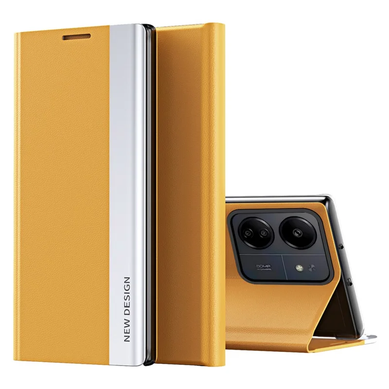 Für Xiaomi Redmi 13C 4G / Poco C65 4G Standhülle Elektroplattierung Telefonlederabdeckung - Gelb
