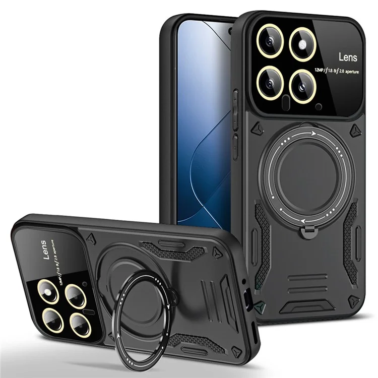 Capa para Xiaomi 14 com Suporte Giratório Magnético PC+TPU - Preta