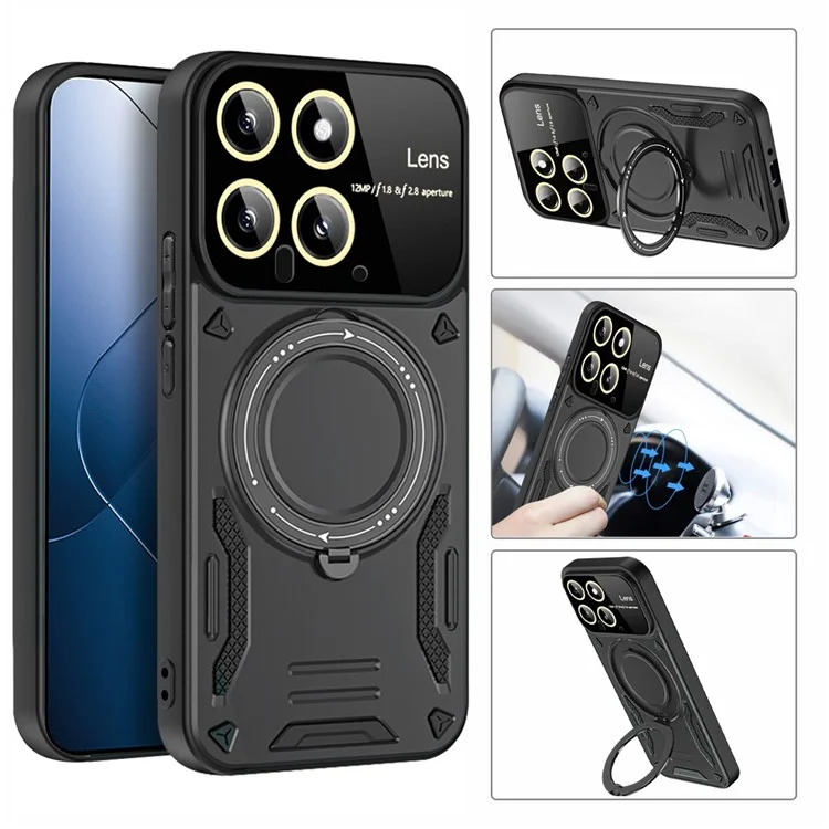Capa para Xiaomi 14 com Suporte Giratório Magnético PC+TPU - Preta
