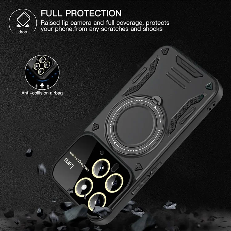 Capa para Xiaomi 14 com Suporte Giratório Magnético PC+TPU - Preta