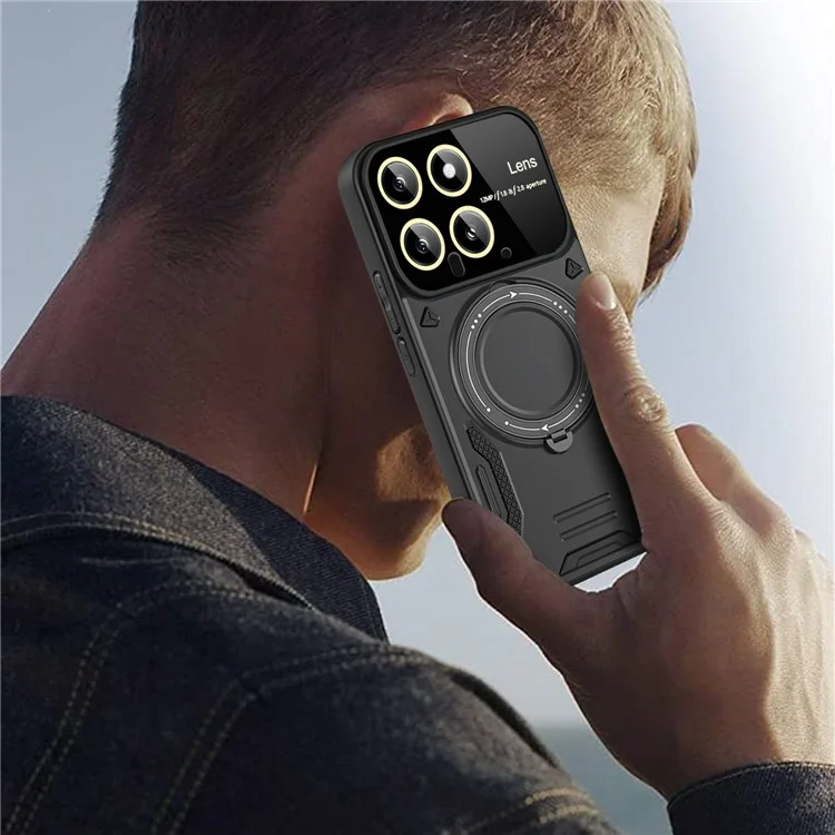 Capa para Xiaomi 14 com Suporte Giratório Magnético PC+TPU - Preta