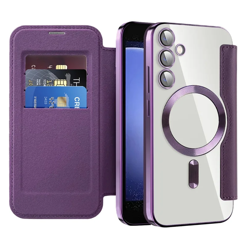 For Samsung Galaxy S23 FE Case Magnetic Case Card Holder Stand Cover - Purple