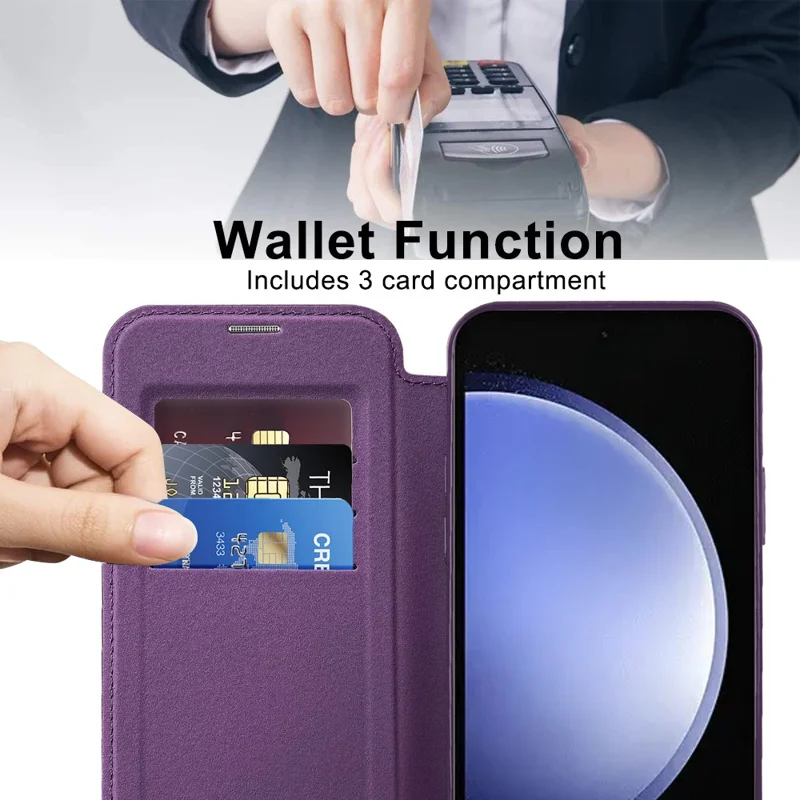 For Samsung Galaxy S23 FE Case Magnetic Case Card Holder Stand Cover - Purple