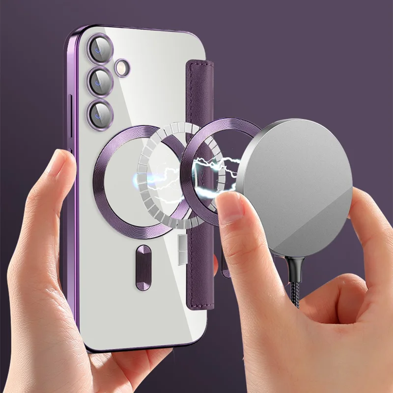 For Samsung Galaxy S23 FE Case Magnetic Case Card Holder Stand Cover - Purple