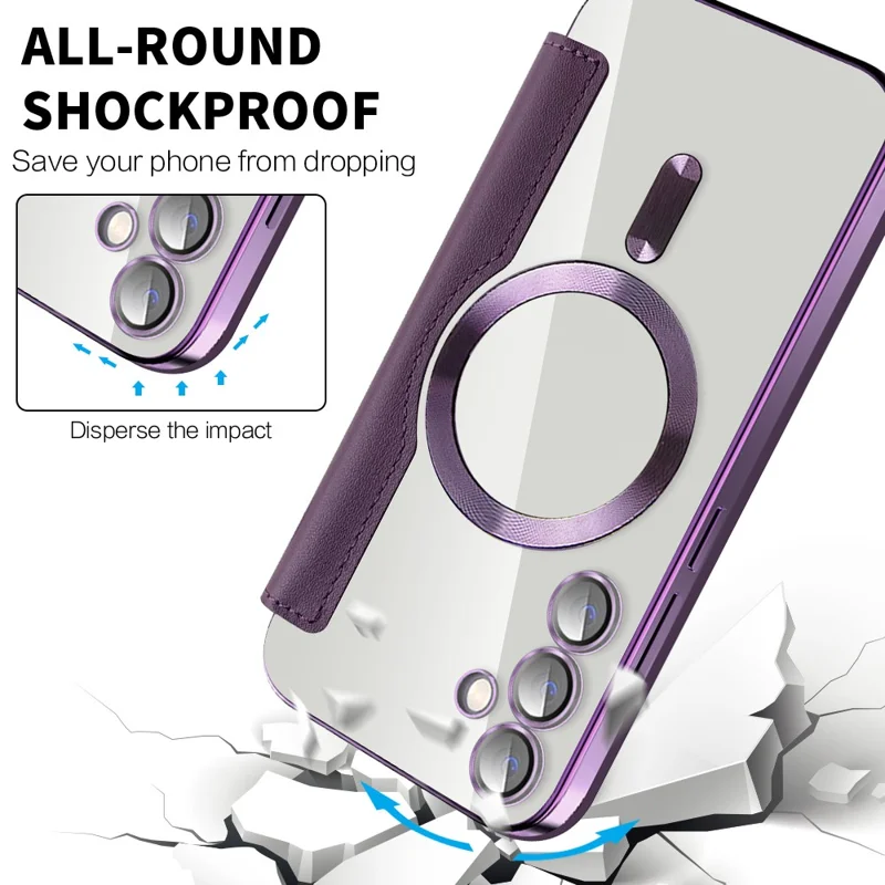 For Samsung Galaxy S23 FE Case Magnetic Case Card Holder Stand Cover - Purple