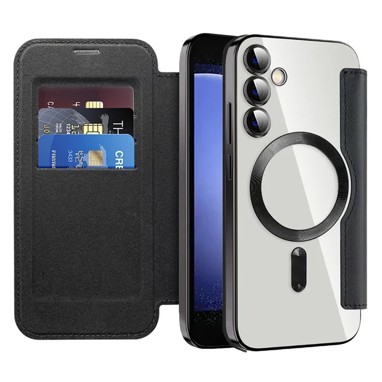 Чехол для Samsung Galaxy S23 FE с магнитным RFID-блокированием, электрохимическим покрытием, чехлом с объективом и слотами для карт - черный