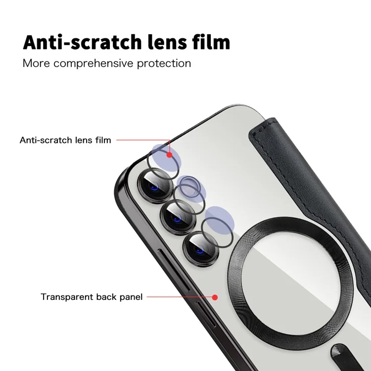 Чехол для Samsung Galaxy S23 FE с магнитным RFID-блокированием, электрохимическим покрытием, чехлом с объективом и слотами для карт - черный