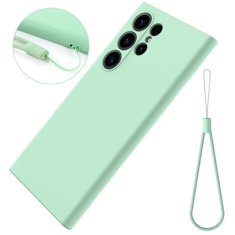 For Samsung Galaxy S24 Ultra Case Shockproof Liquid Silicone Smartphone Cover with Strap - Green