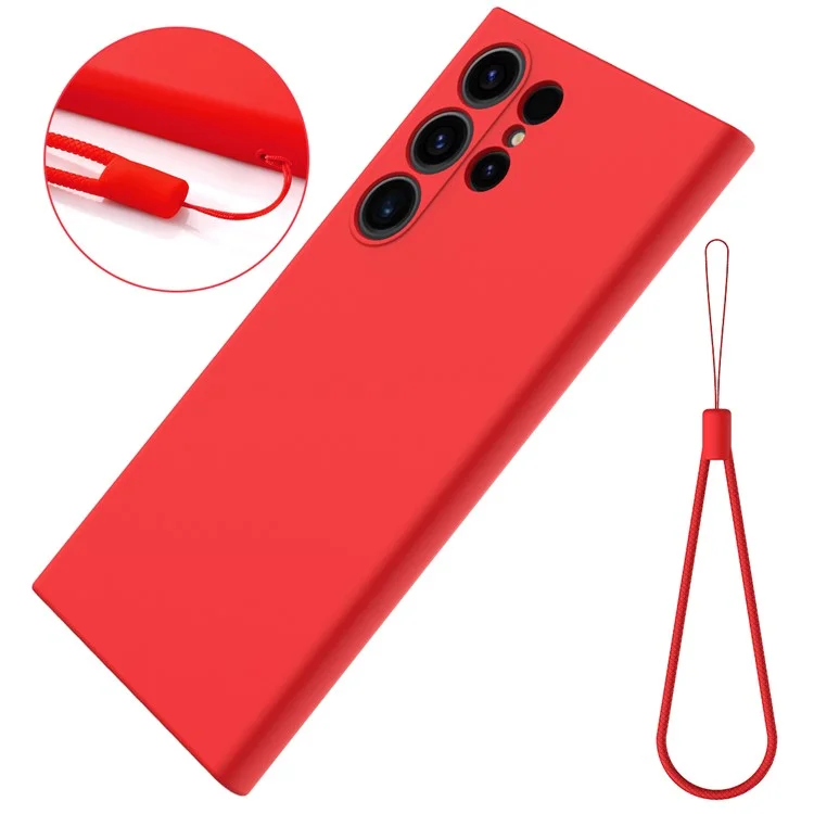Étui pour Samsung Galaxy S24 Ultra Étui antichoc en silicone liquide Housse de smartphone avec sangle - Rouge