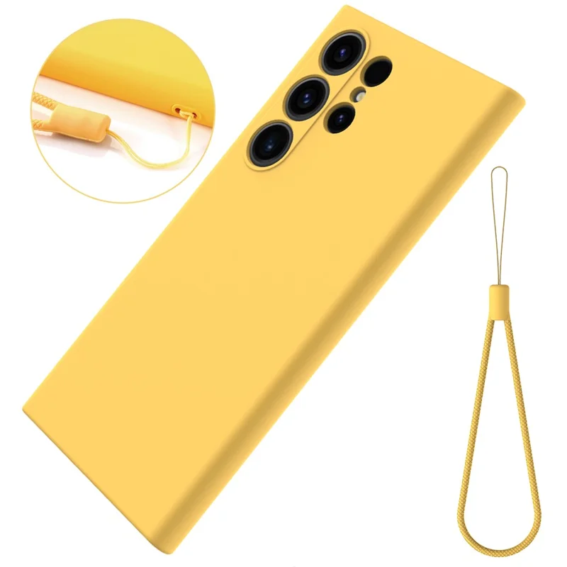Pour Samsung Galaxy S24 Ultra Étui Antichoc Silicone Liquide Housse de Smartphone avec Sangle - Jaune