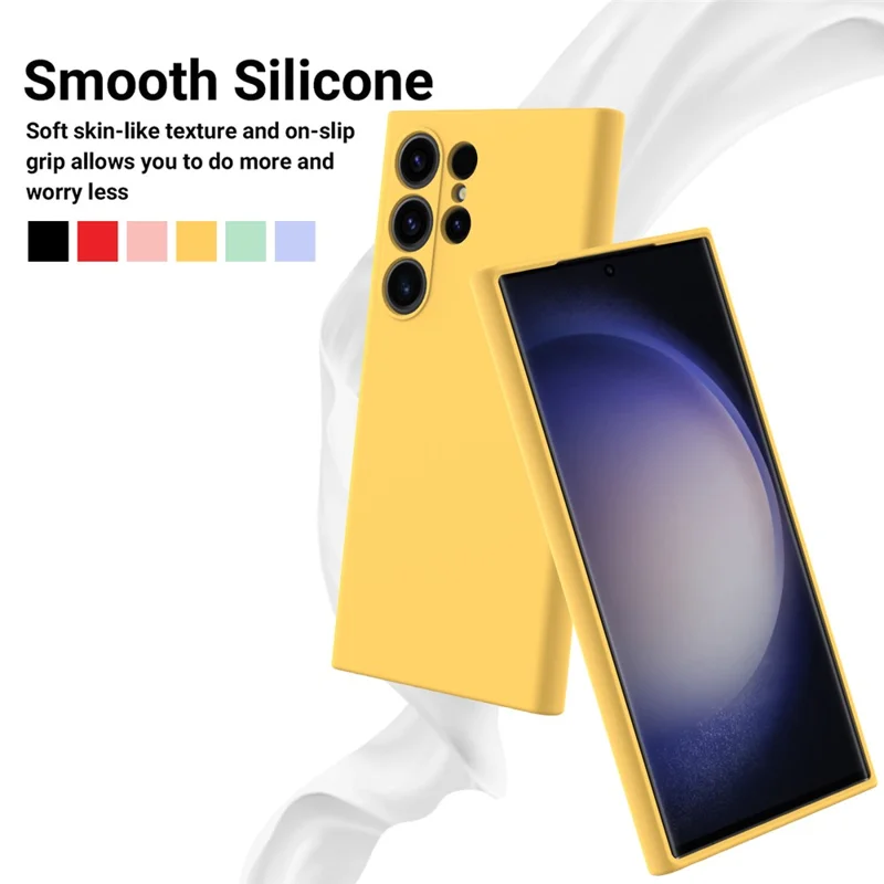Pour Samsung Galaxy S24 Ultra Étui Antichoc Silicone Liquide Housse de Smartphone avec Sangle - Jaune
