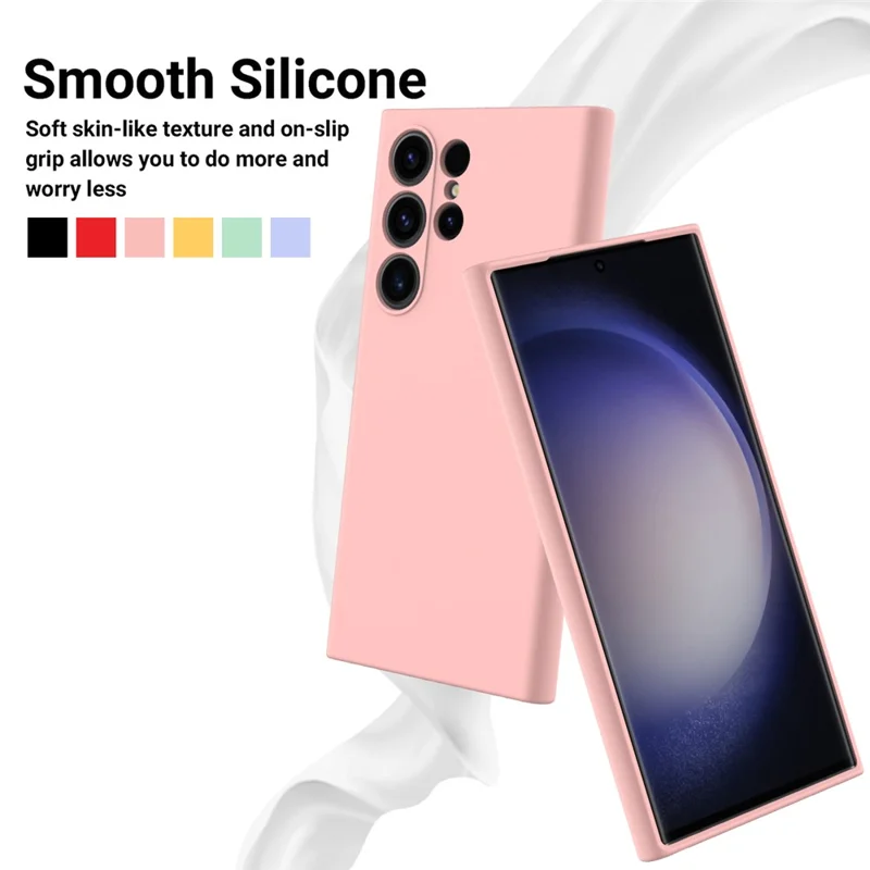 For Samsung Galaxy S24 Ultra Case Shockproof Liquid Silicone Smartphone Cover with Strap - Pink