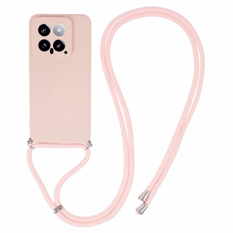 For Xiaomi 14 TPU Phone Case Fiber Inner Lining Protective Cover with Lanyard - Pink