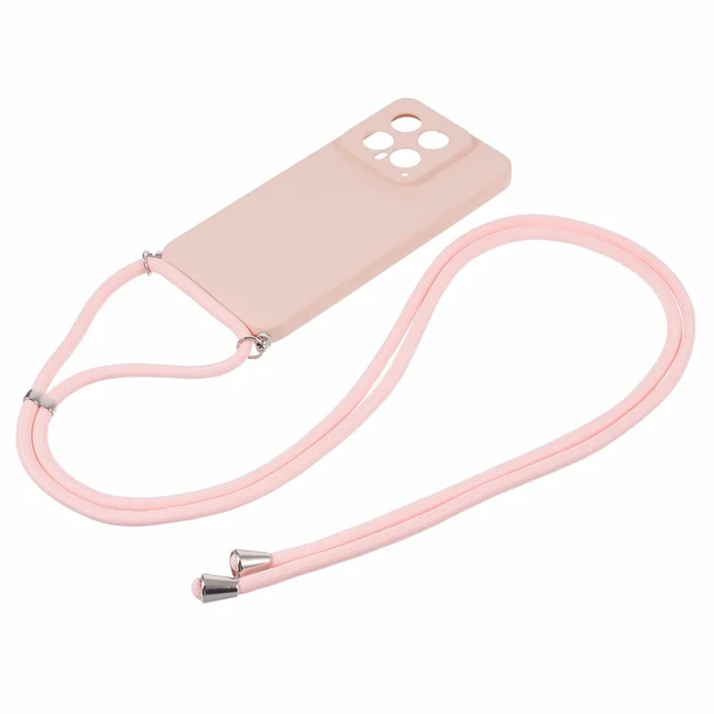 For Xiaomi 14 TPU Phone Case Fiber Inner Lining Protective Cover with Lanyard - Pink