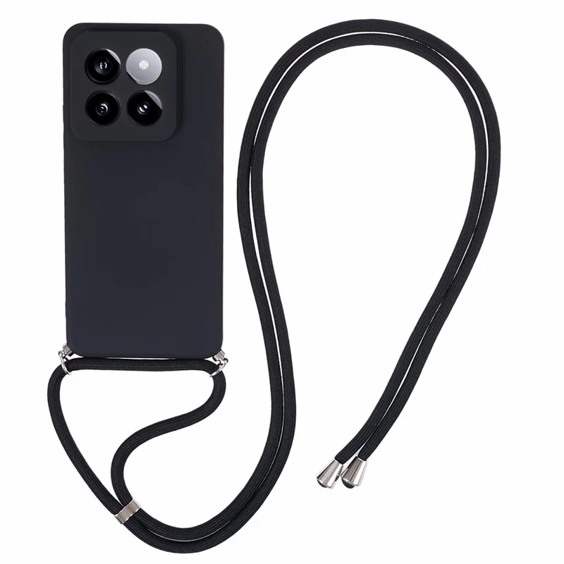 For Xiaomi 14 Pro TPU Phone Case Non-Slip Rubberized Finish Cover with Lanyard - Black